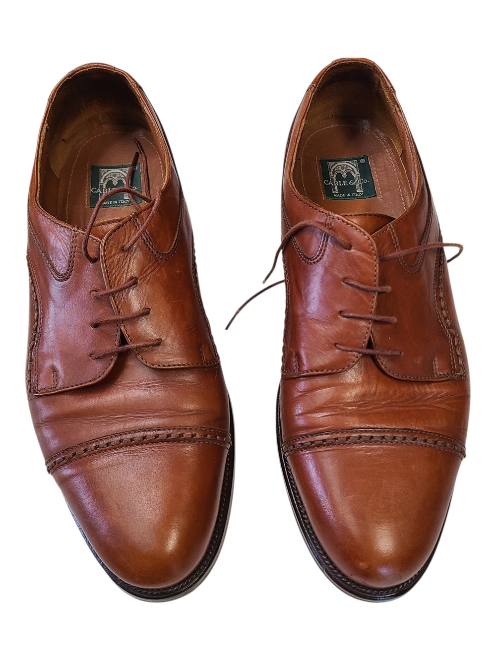 Cable & Co. Men's Leather Cap Toe Oxfords Brown Made in Italy 11.5 D